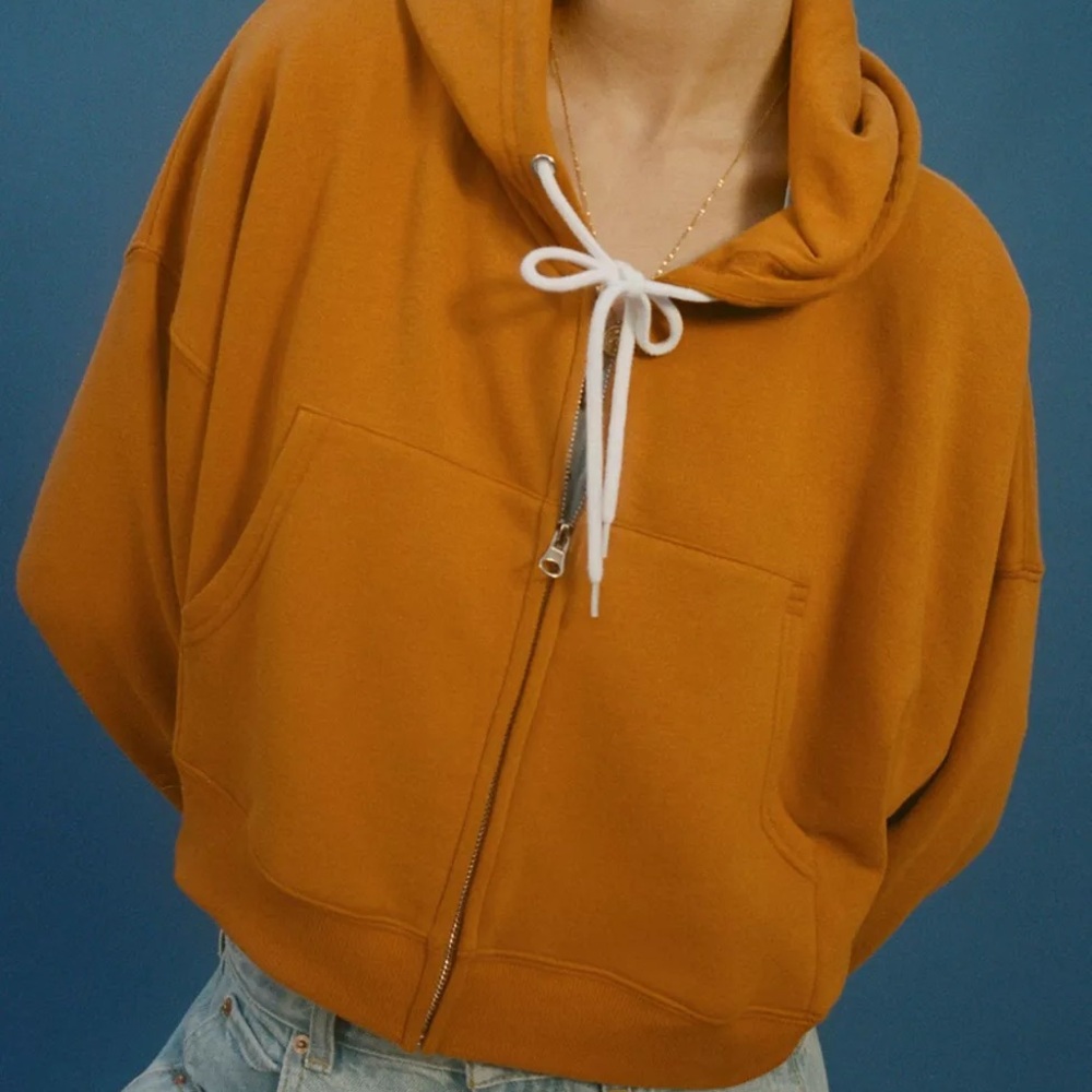 BDG Burnt Orange Cropped Zip-Up Hoodie with Drawstring